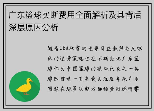 广东篮球买断费用全面解析及其背后深层原因分析